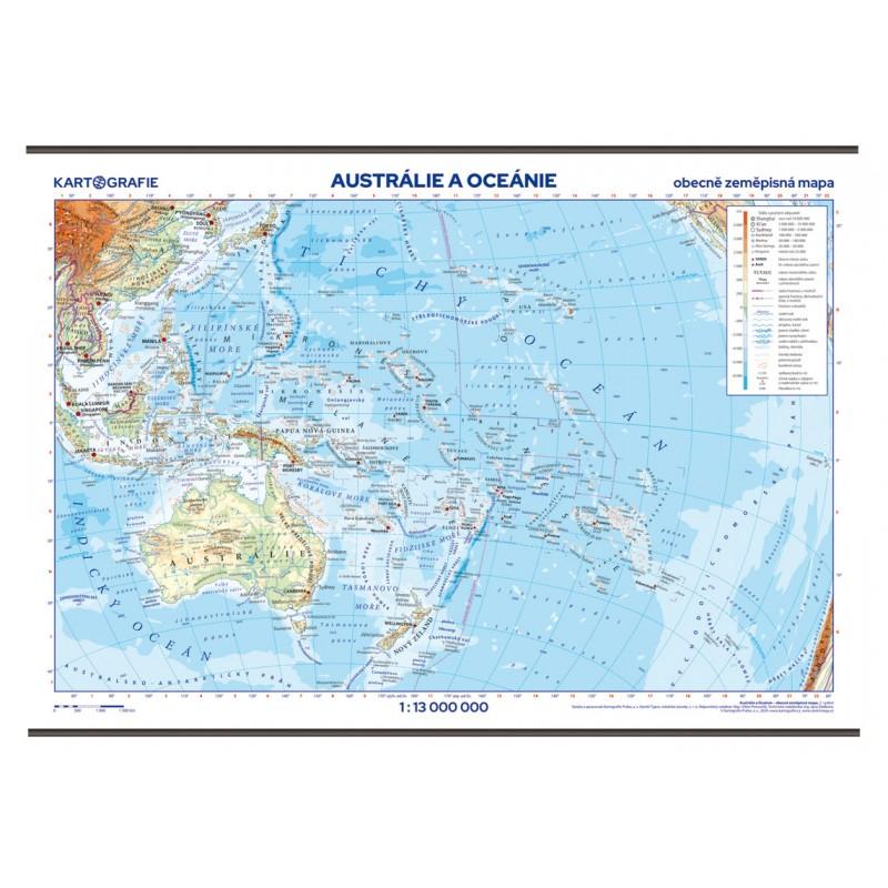 Austrálie a Oceánie - školní nástěnná zeměpisná mapa 1:13 mil./136x96 cm