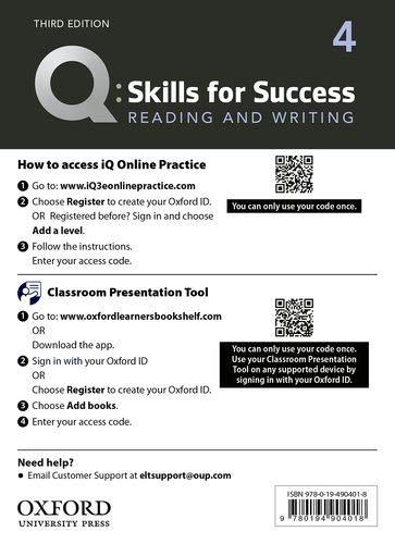 Q Skills for Success 4 Reading & Writing Teacher´s Access Card, 3rd
